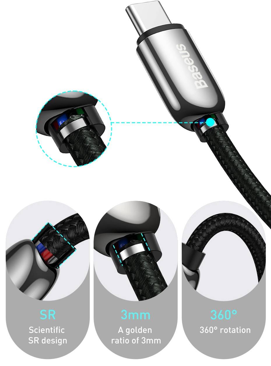 Cabo para carregamento rápido PD 100W USB C Para USB Tipo C Baseus