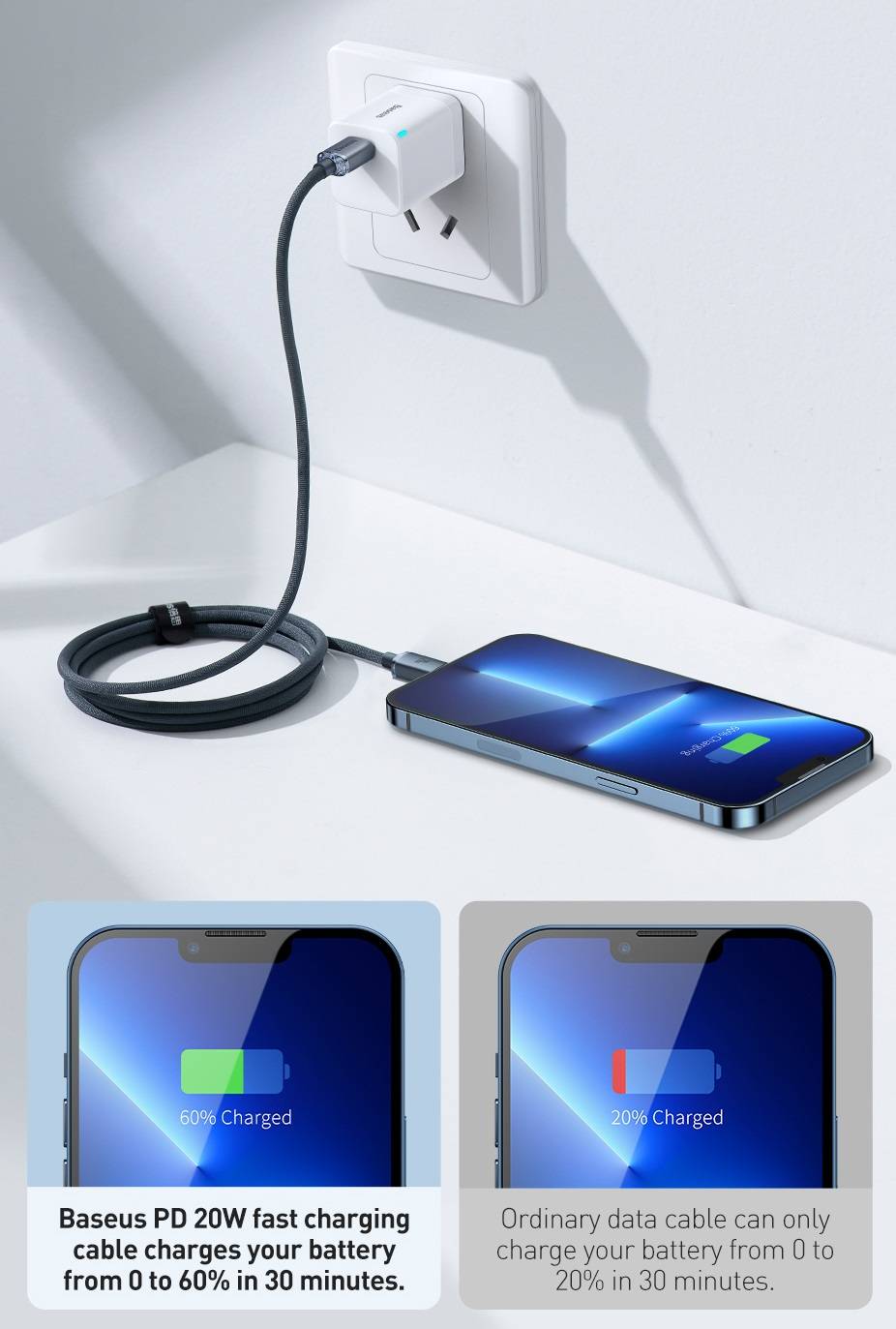 Cabo USB C para Apple 20W Baseus
