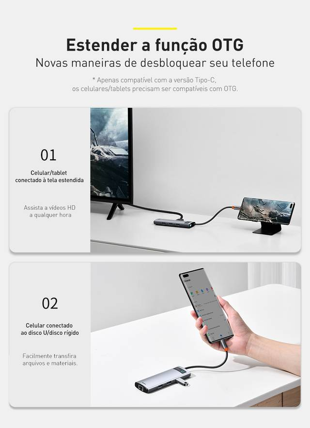 Hub USB C 8 em 1 4K 30Hz Multifuncional Baseus