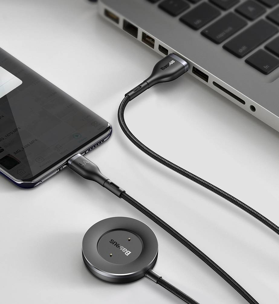 Cabo 2 em 1 USB para USB Tipo C + Carregador para Smart Watch Baseus