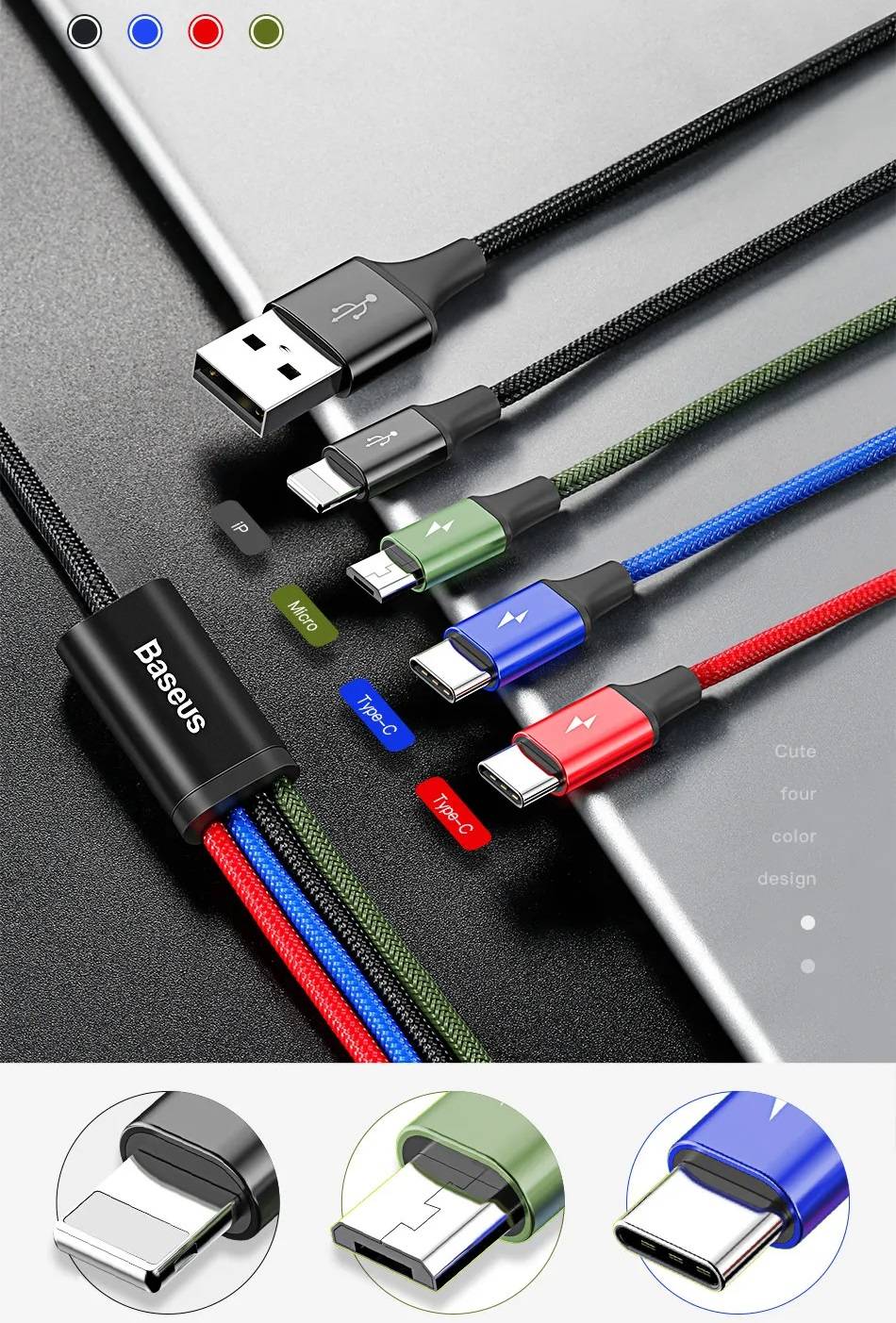 Cabo USB 4 em 1 Colorido 3.5A Baseus