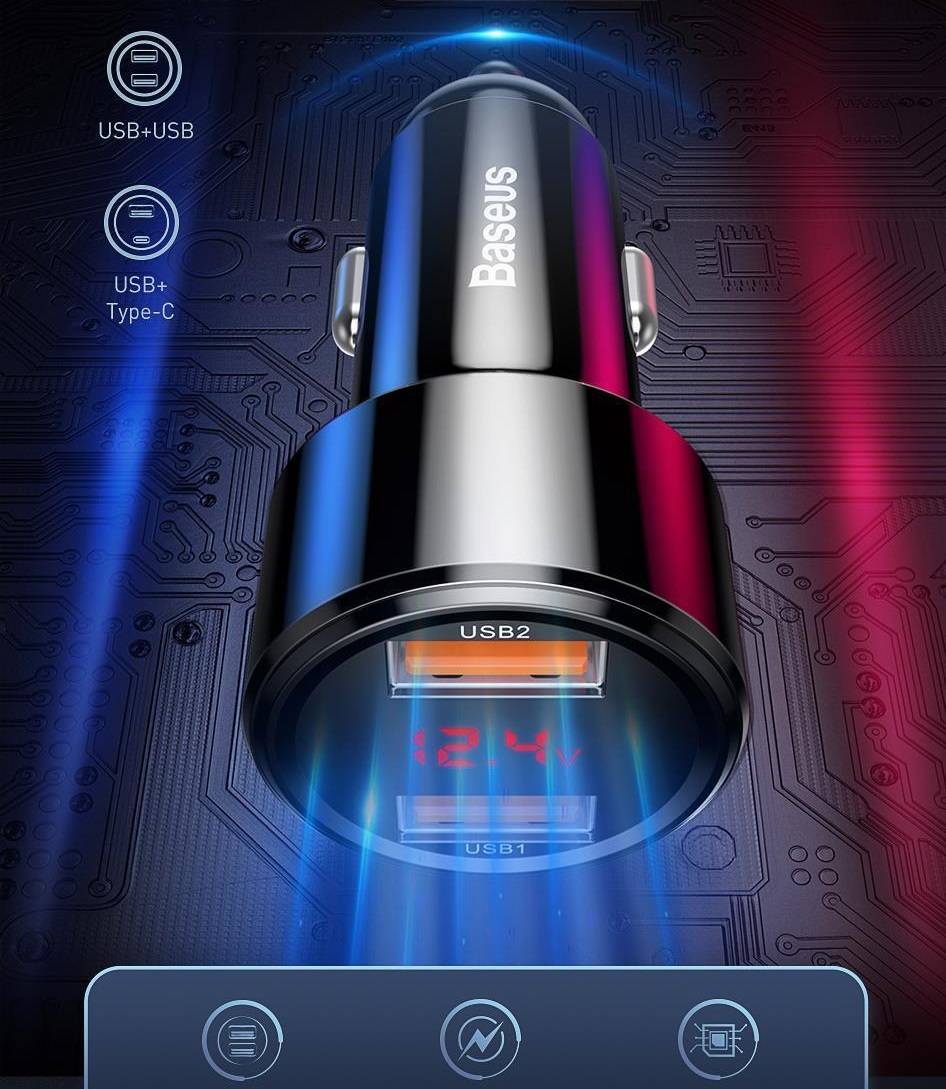 Carregador Veicular 45W QC4.0 Carregamento Rápido Baseus