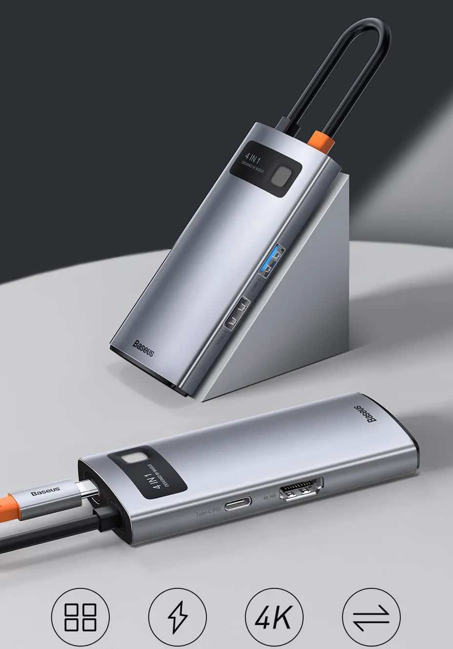 Hub USB C 4 em 1 Multifuncional HDMI e USB3.0 Baseus