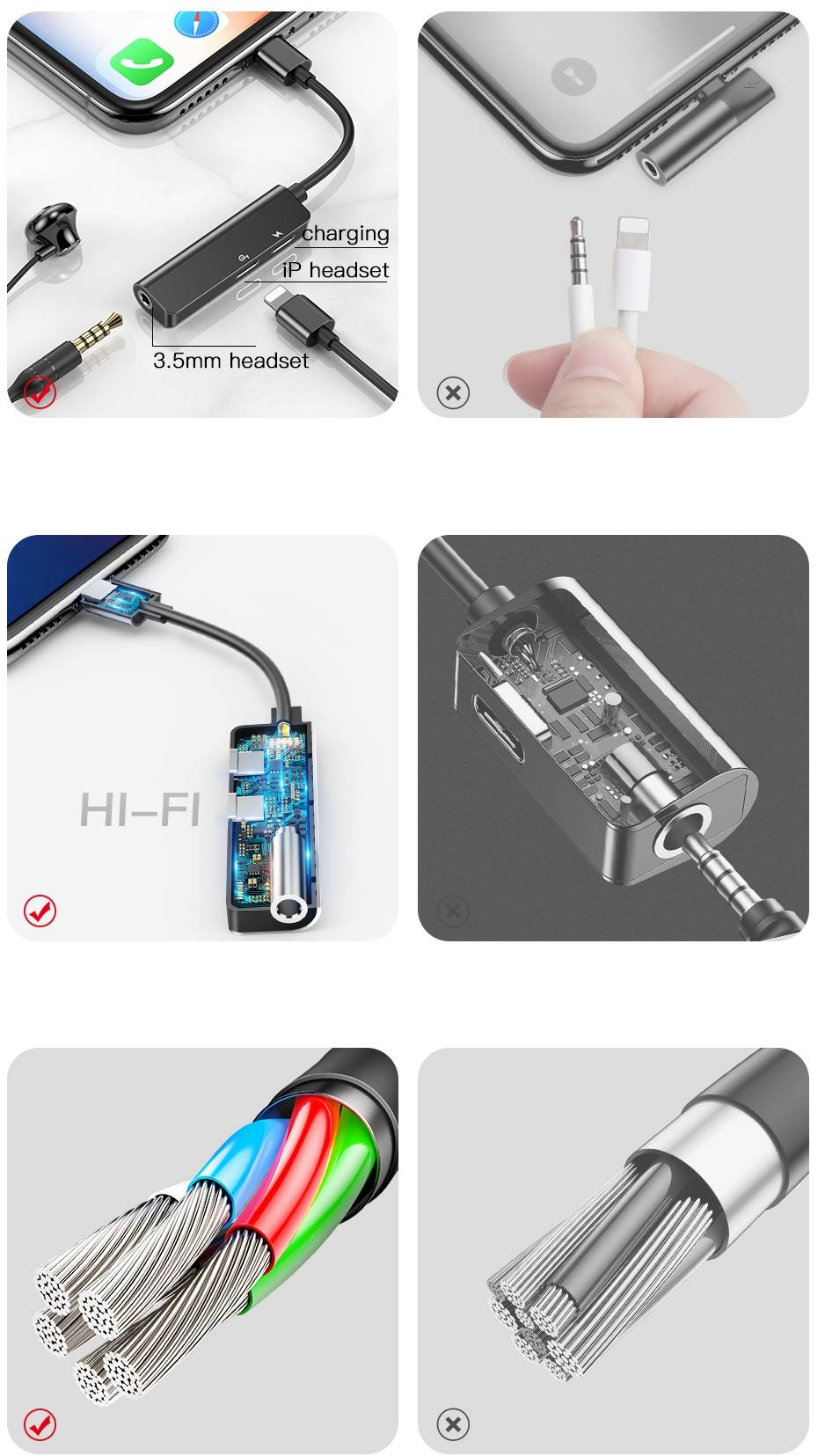 Adaptador 3 em 1 Lightning para iPhone com entrada P2 Baseus