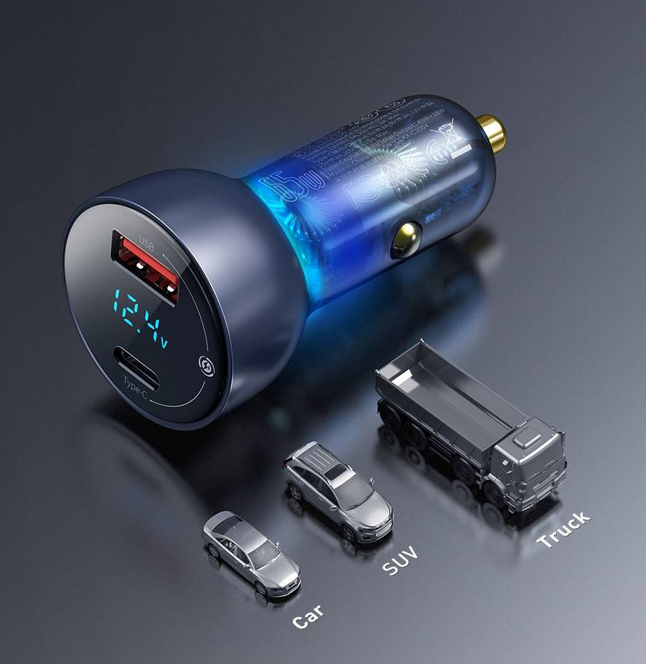 Carregador veicular 65W Carregamento Rápido 4.0 PD Baseus