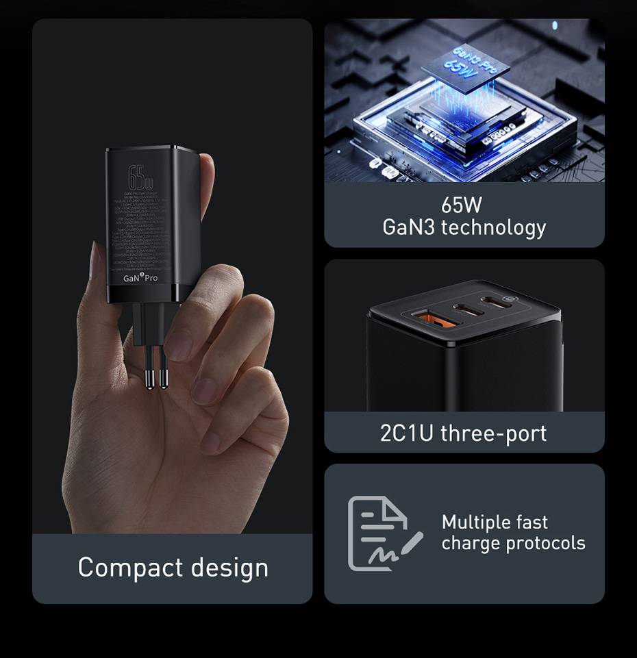 Carregador 65w GaN USB Tipo C Baseus