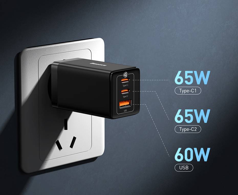 Carregador 65w GaN USB Tipo C Baseus