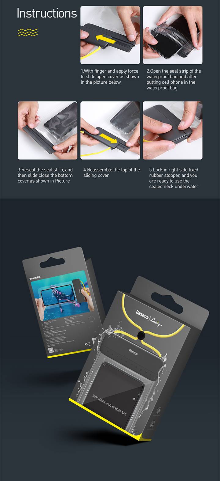 Case impermeável para celular 7,2 polegadas Baseus