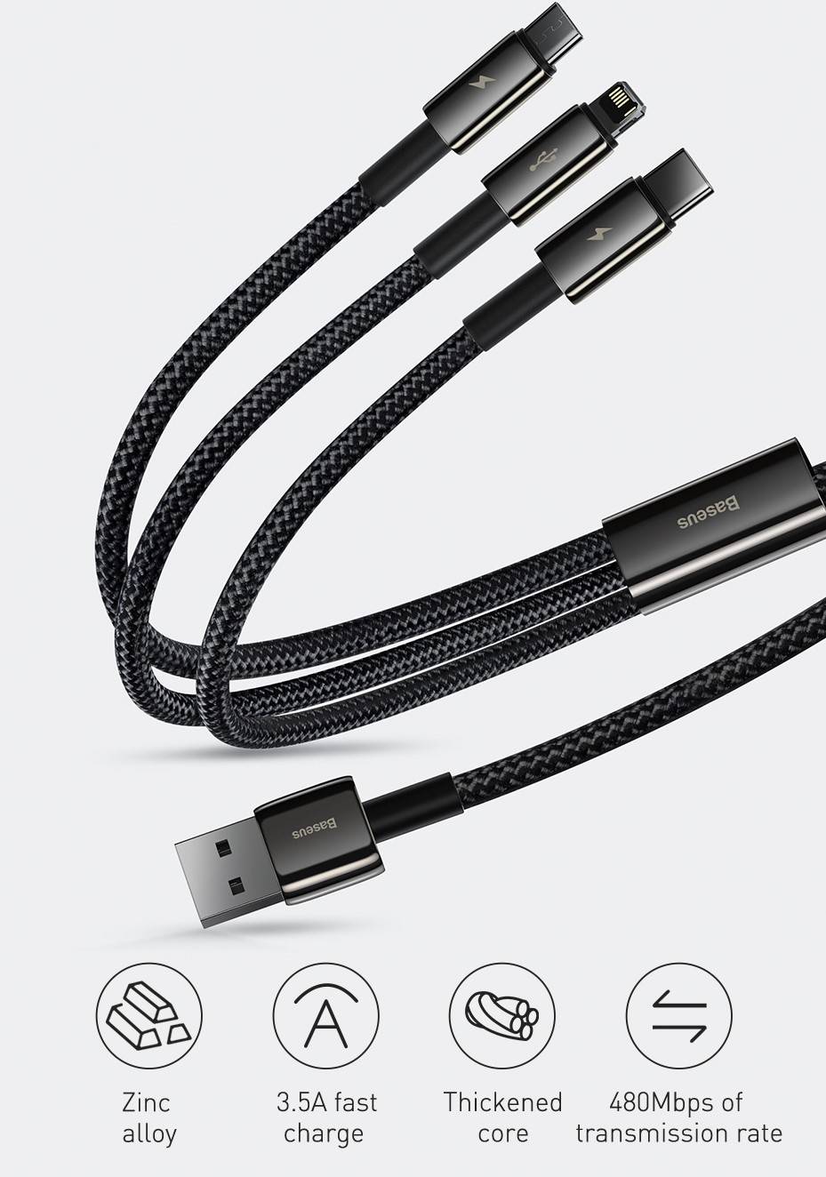 Cabo USB 3 em 1 Baseus