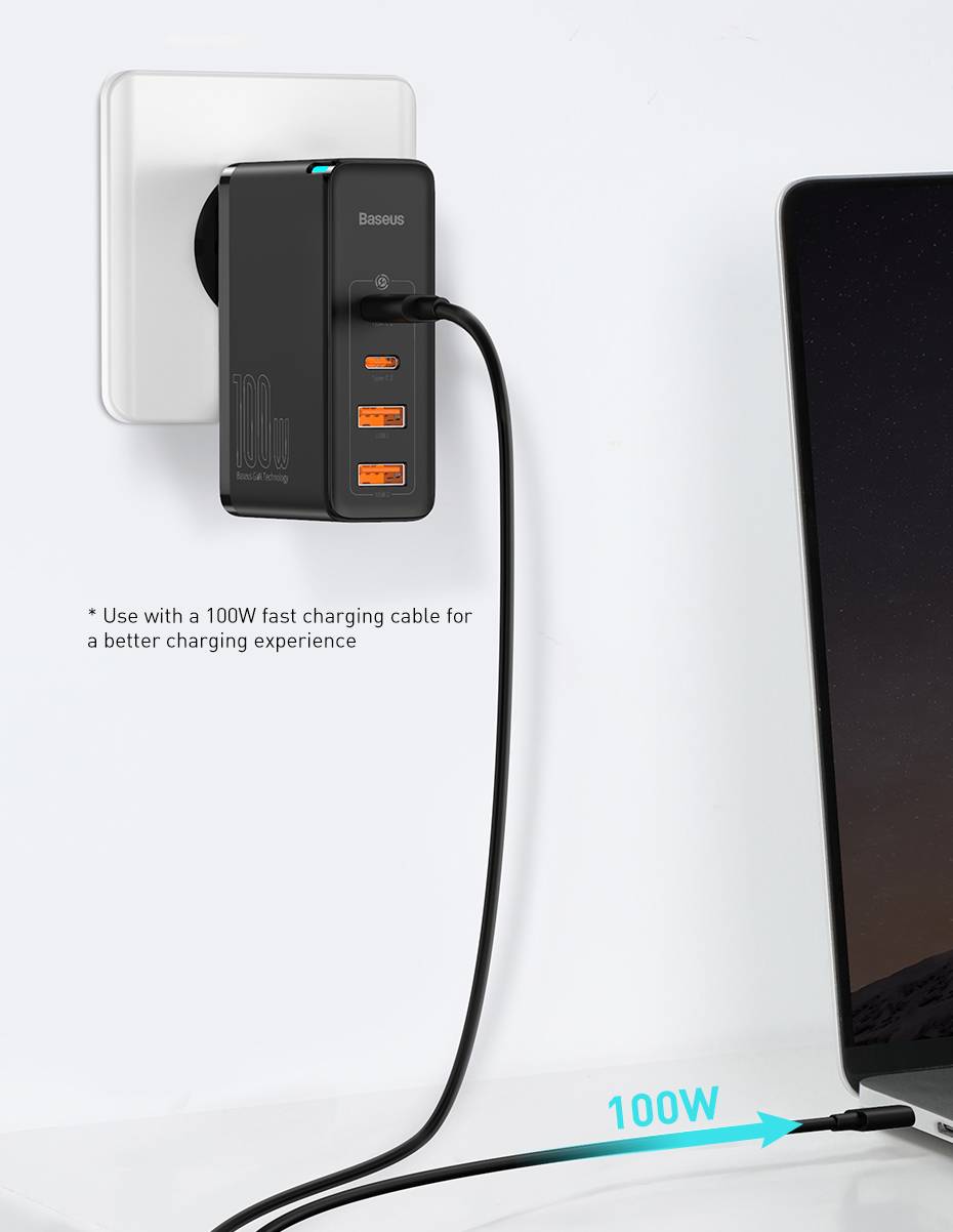Carregador GaN Pro Carga Rápida 100W USB Tipo C Baseus