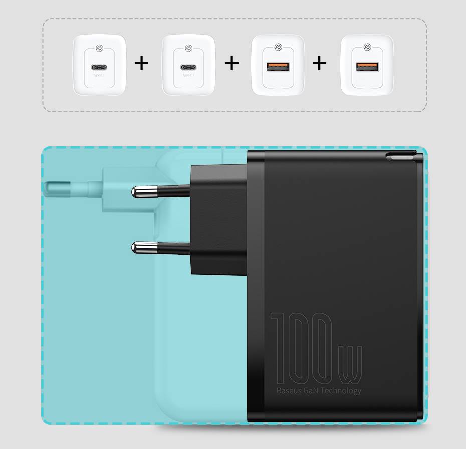 Carregador GaN Pro Carga Rápida 100W USB Tipo C Baseus