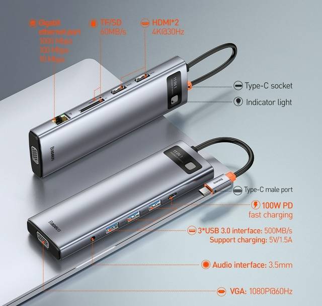 Hub USB C 9/11 em 1 Baseus