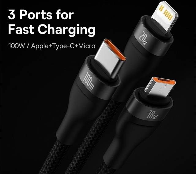 Cabo USB 3 em 1 100w Baseus