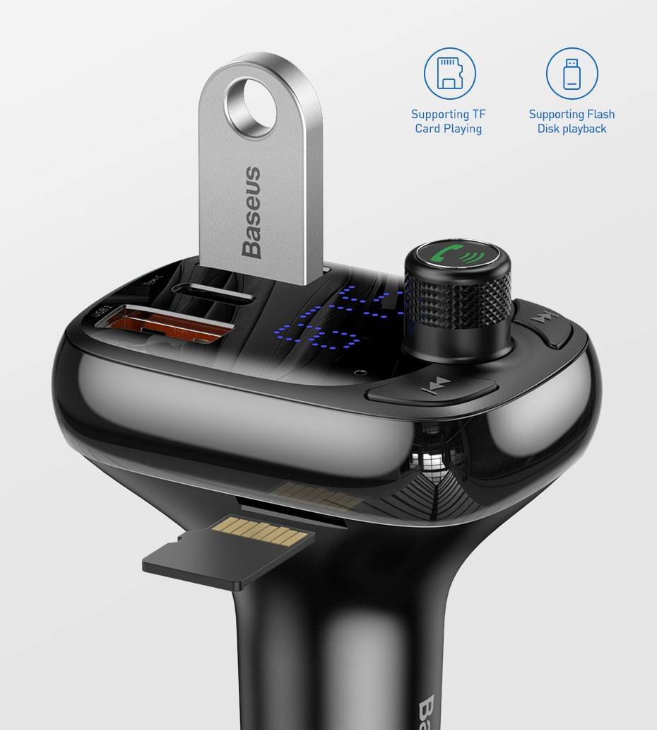 Carregador veicular com transmissor FM Bluetooth 5.0 Baseus