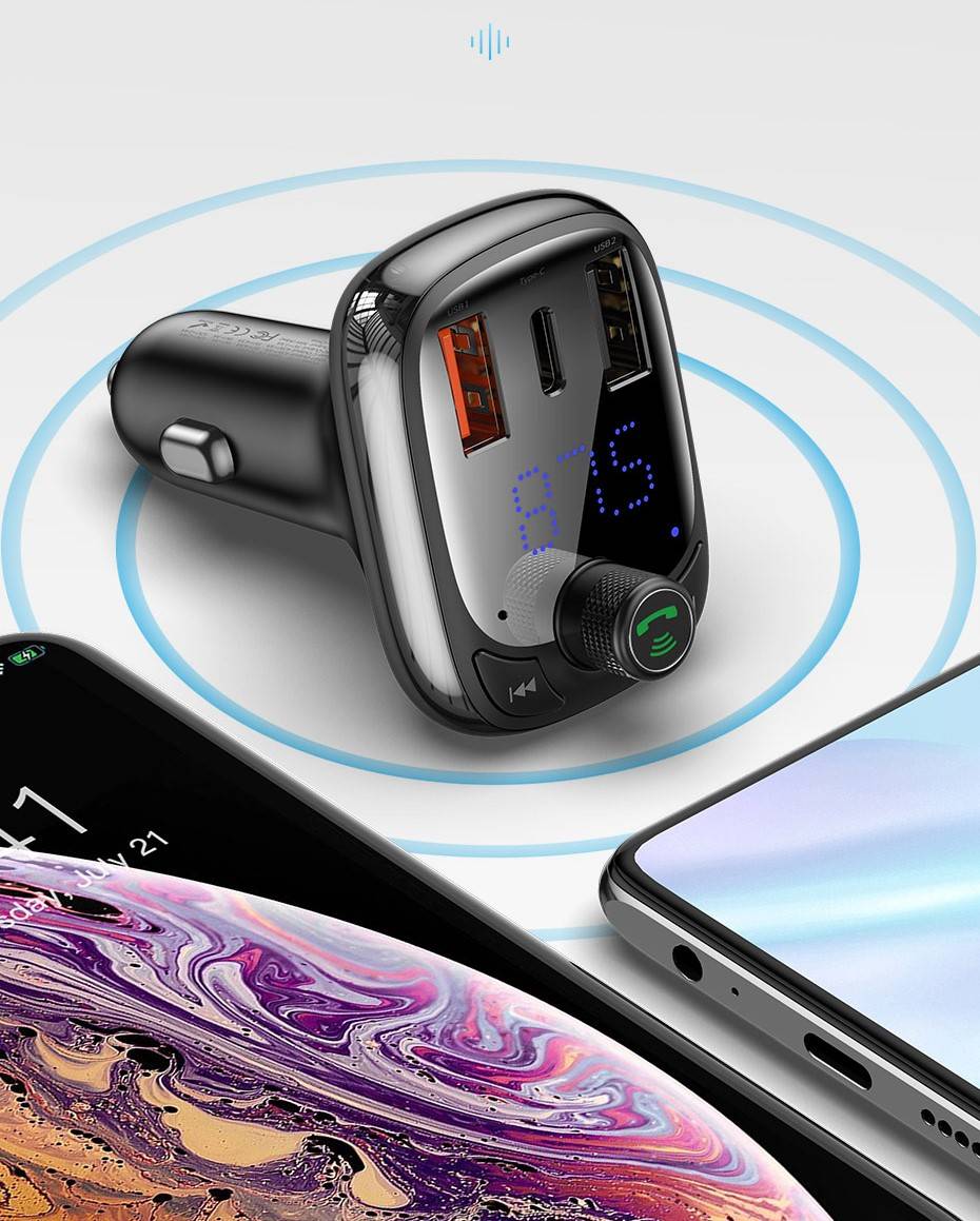Carregador veicular com transmissor FM Bluetooth 5.0 Baseus