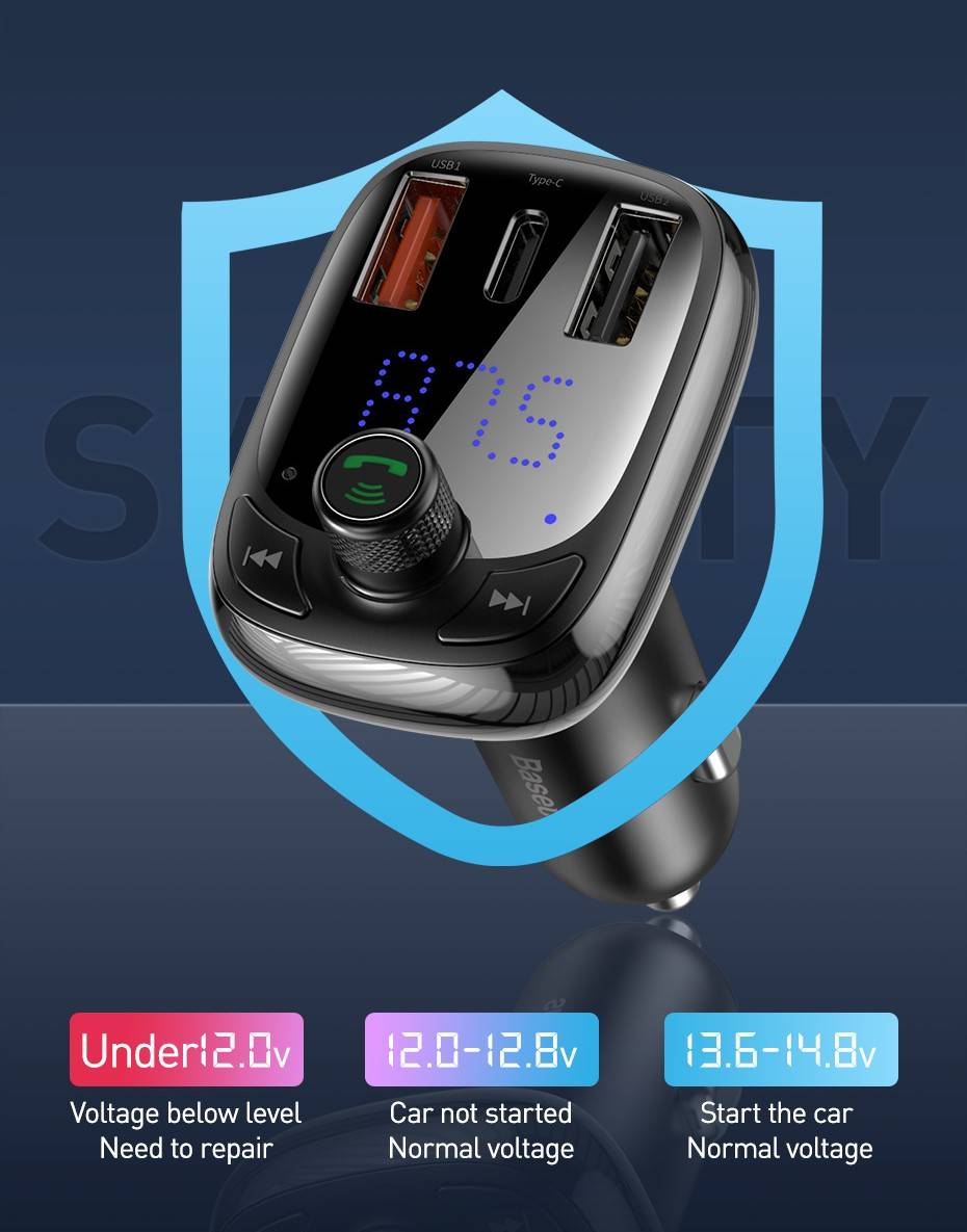 Carregador veicular com transmissor FM Bluetooth 5.0 Baseus