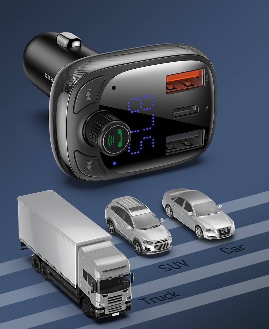 Carregador veicular com transmissor FM Bluetooth 5.0 Baseus