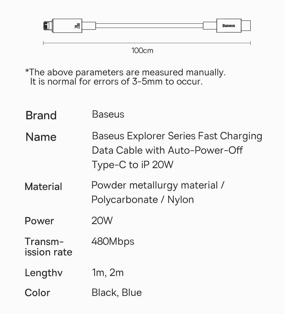 Cabo USB C para iPhone com Desligamento Automático 20W Baseus