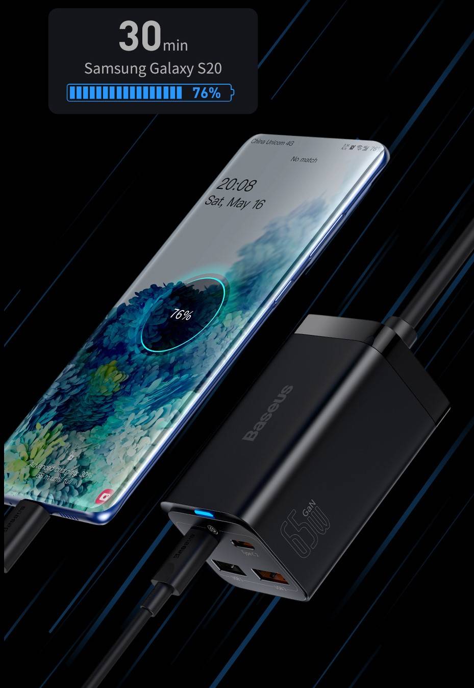 Carregador USB PD 65w GaN Baseus