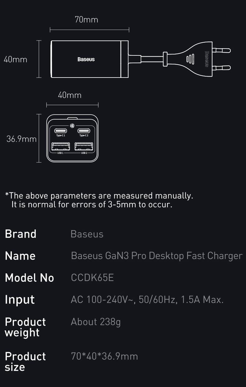 Carregador USB PD 65w GaN Baseus