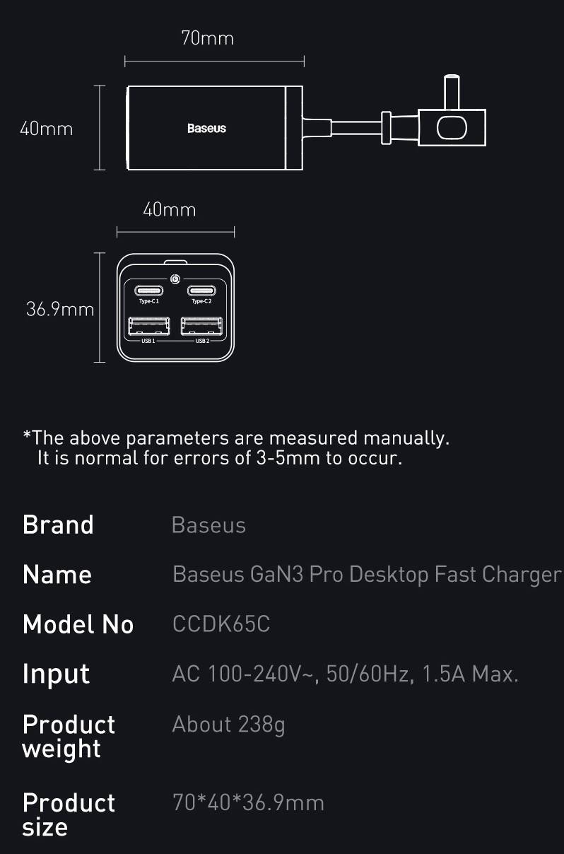 Carregador USB PD 65w GaN Baseus
