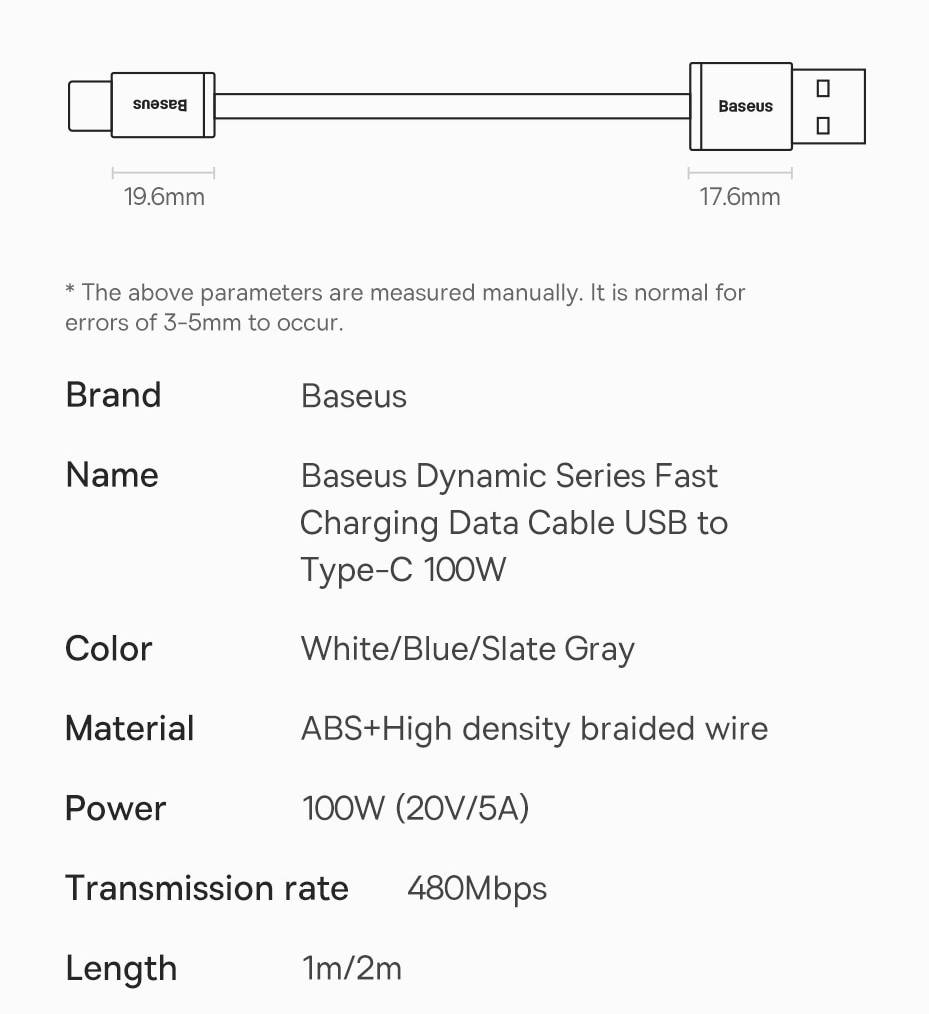 Cabo USB C 100w Carregamento Rápido Baseus