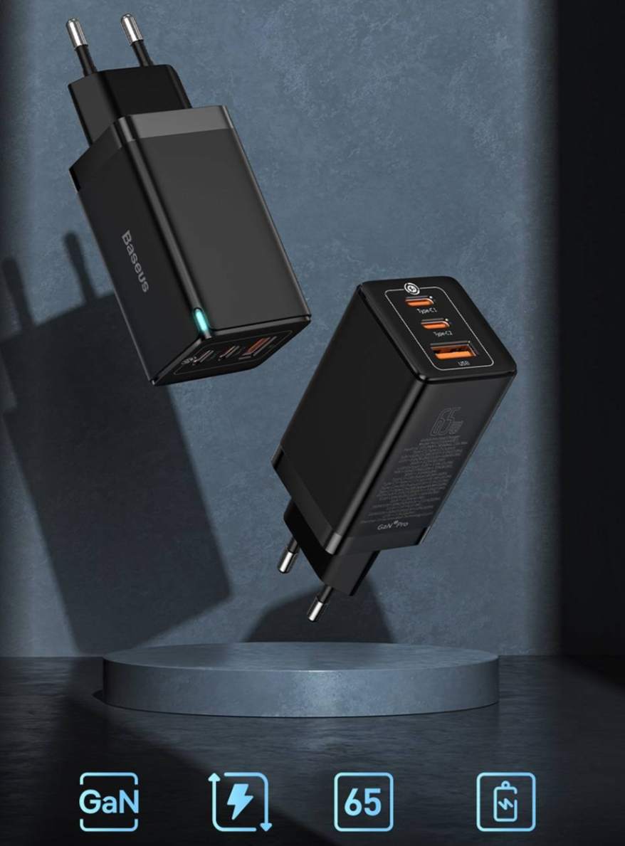 Kit Carregador 65W GAN 3 Portas e Cabo USB C 100W
