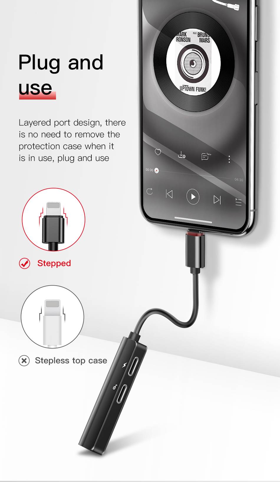 Adaptador 3 em 1 Lightning para iPhone com entrada P2 Baseus