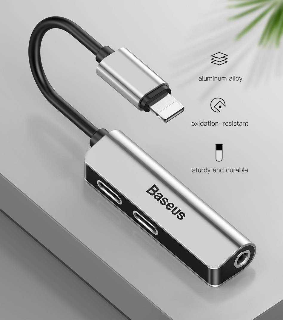 Adaptador 3 em 1 Lightning para iPhone com entrada P2 Baseus