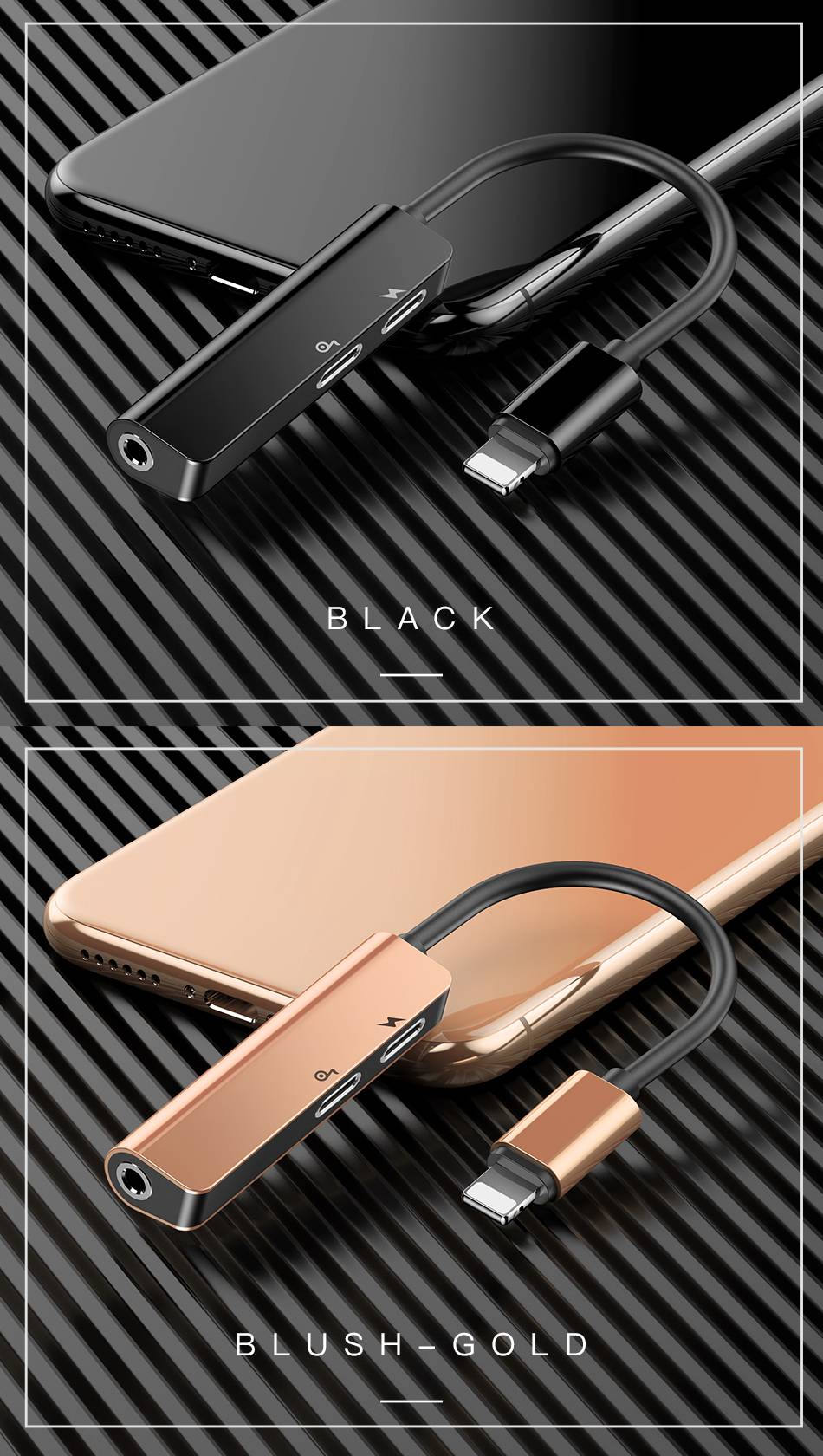 Adaptador 3 em 1 Lightning para iPhone com entrada P2 Baseus