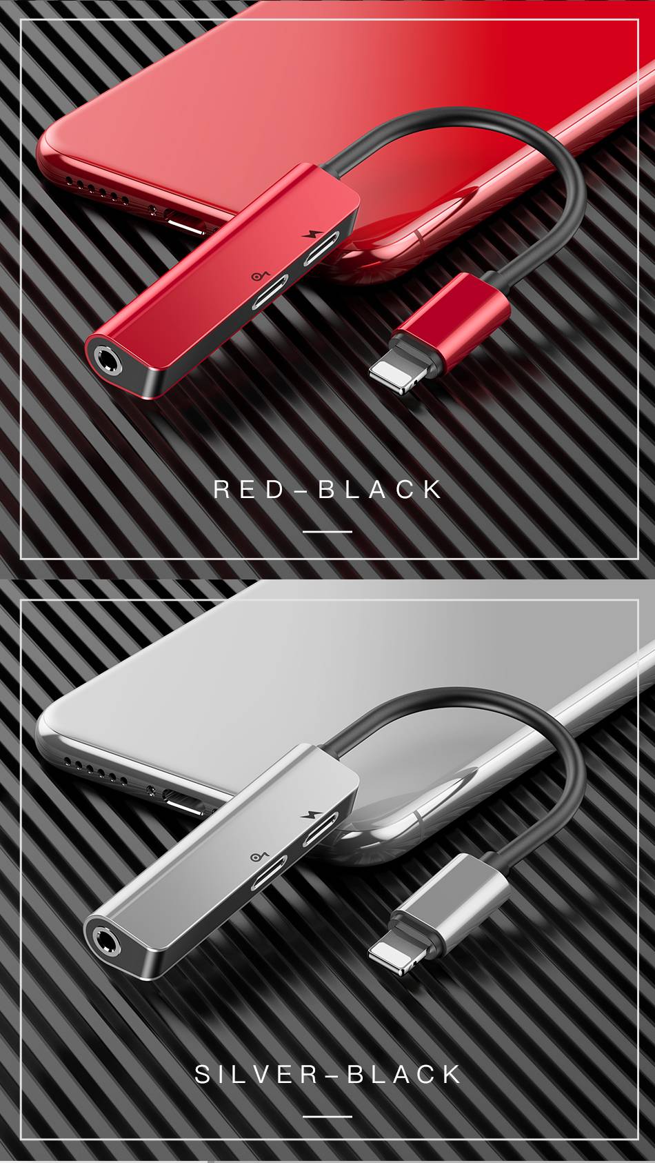 Adaptador 3 em 1 Lightning para iPhone com entrada P2 Baseus