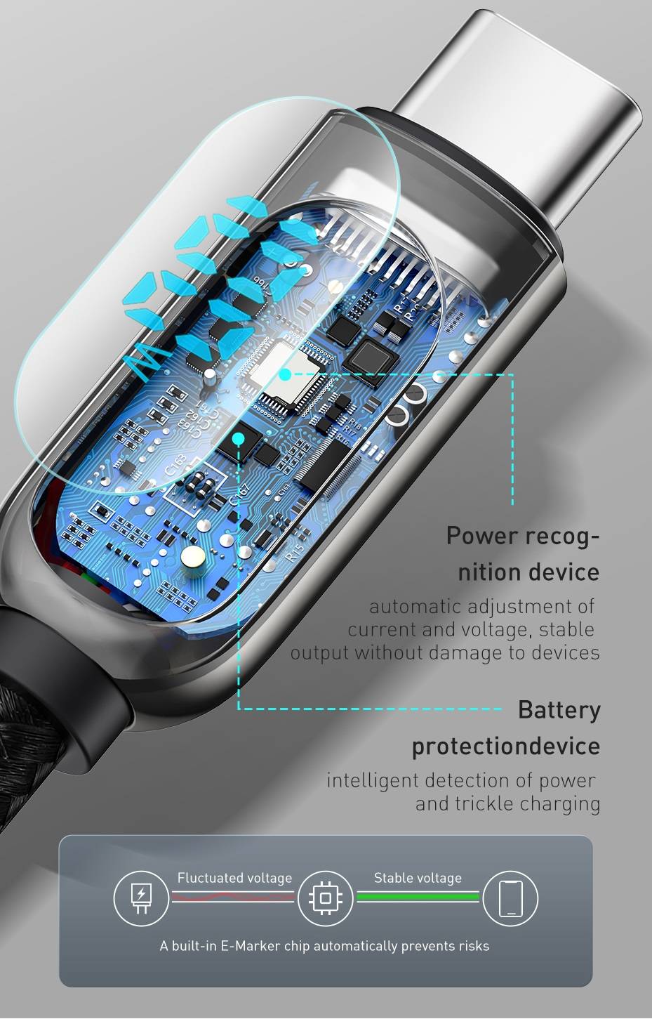 Cabo para carregamento rápido PD 100W USB C Para USB Tipo C Baseus