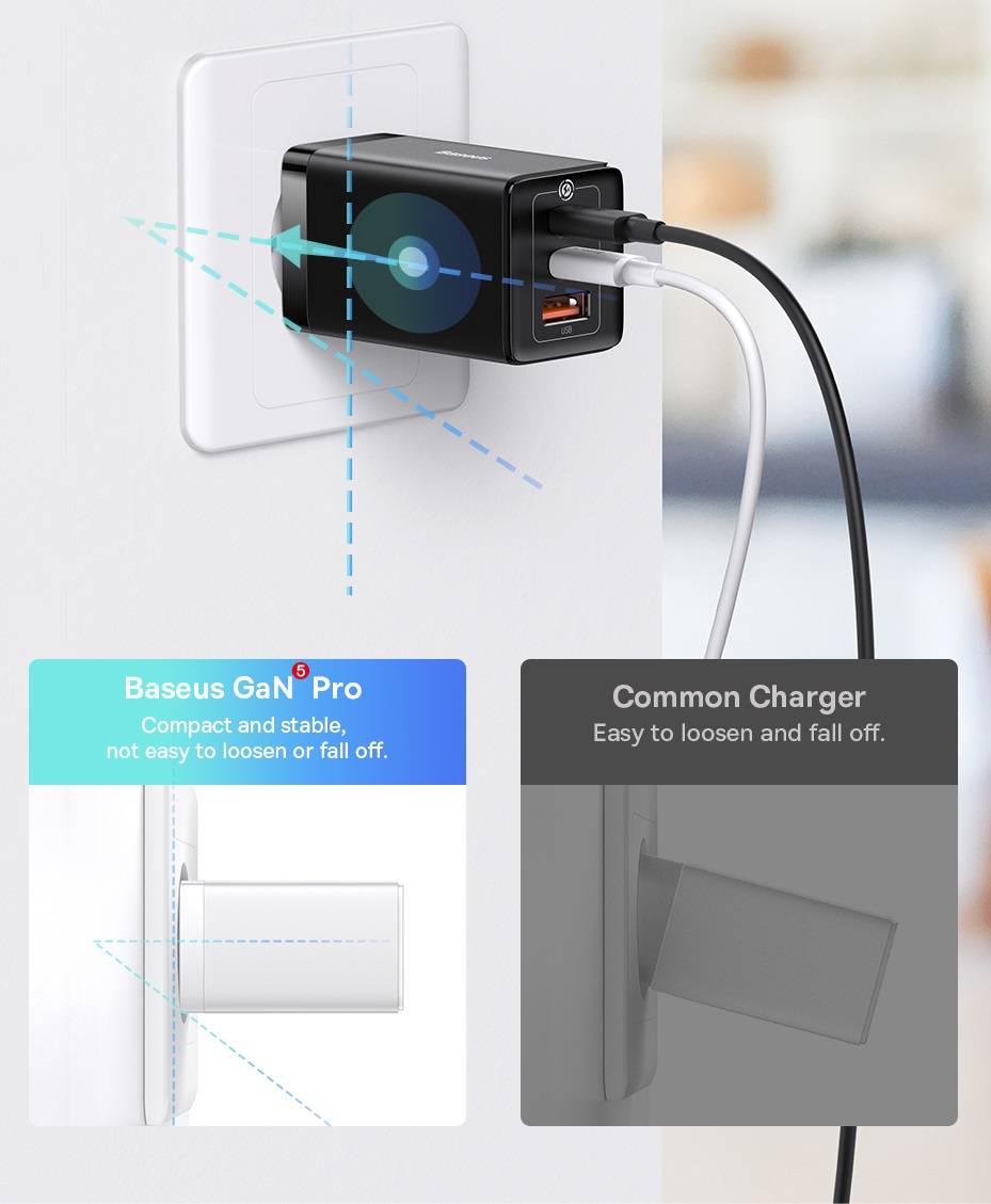Kit Carregador 65W GaN5 Pro 3 Portas + Cabo USB C Baseus