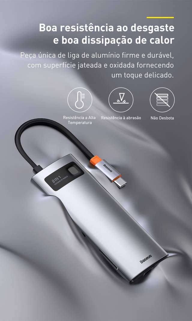 Hub USB C 8 em 1 4K 30Hz Multifuncional Baseus
