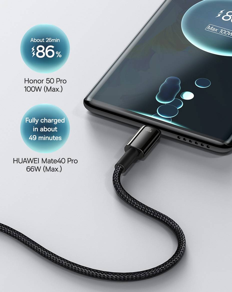 Cabo USB para Tipo C 100W 6A Dados e Carregamento Rápido Baseus