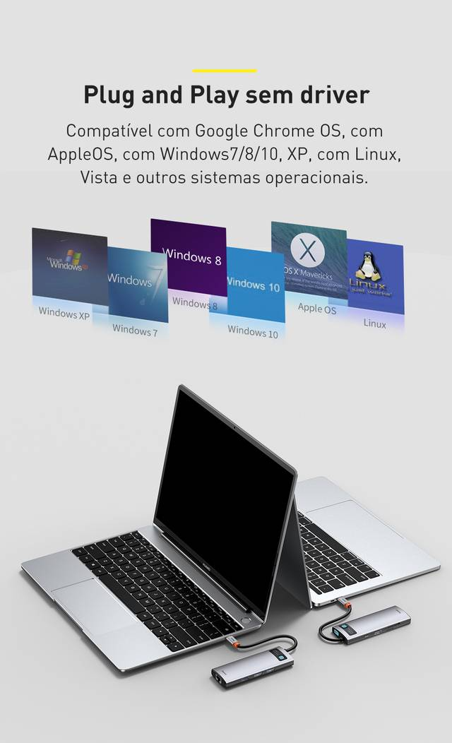 Hub USB C 8 em 1 4K 30Hz Multifuncional Baseus
