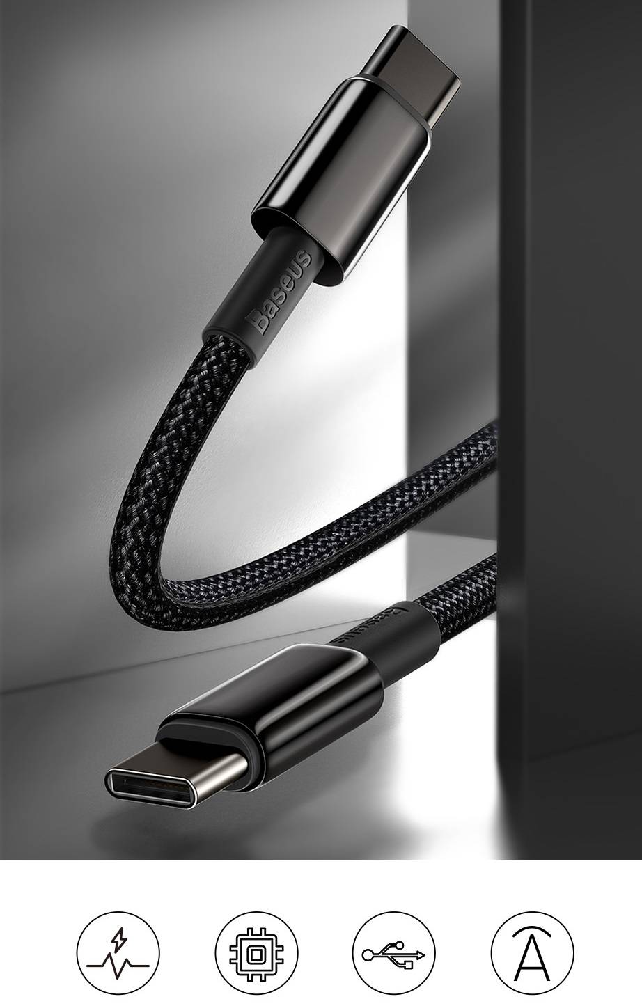 Cabo USB C para USB C 100W 5A QC4.0 Baseus