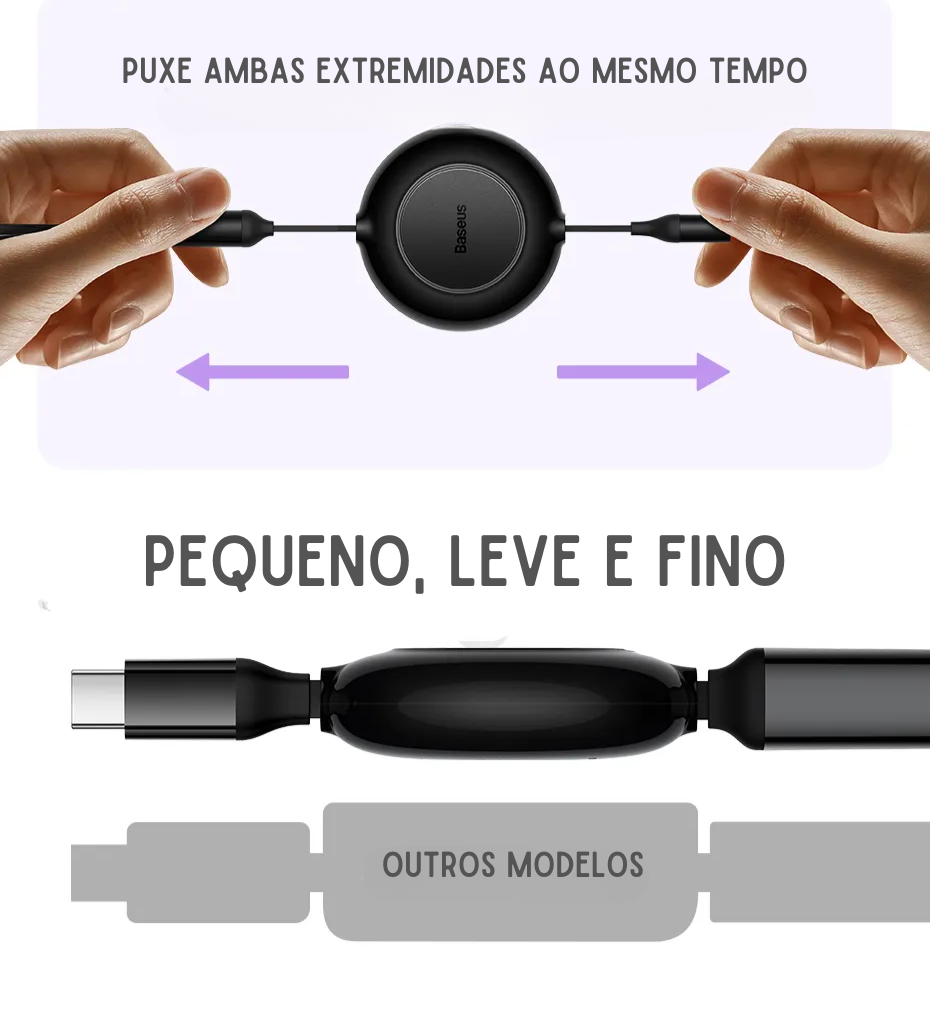 Cabo Retrátil 66W/100W 3 em 1 Baseus