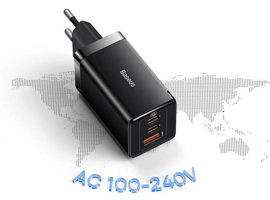 Kit Carregador 65W GaN5 Pro 3 Portas + Cabo USB C Baseus