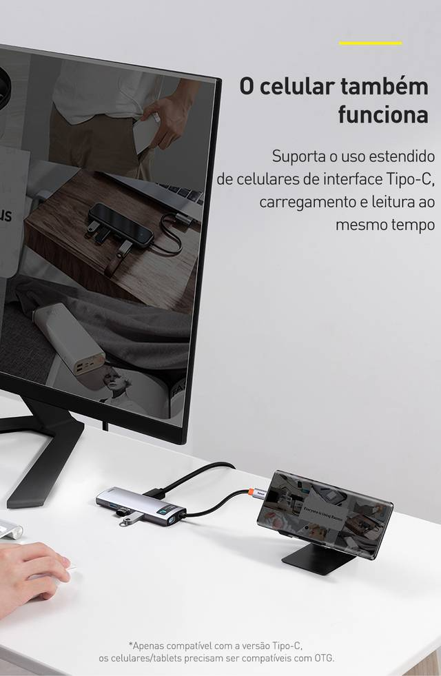 Hub USB C 8 em 1 4K 30Hz Multifuncional Baseus