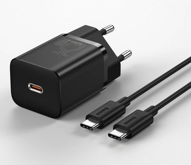Kit Carregador 25W Mini Turbo com Cabo USB C Baseus