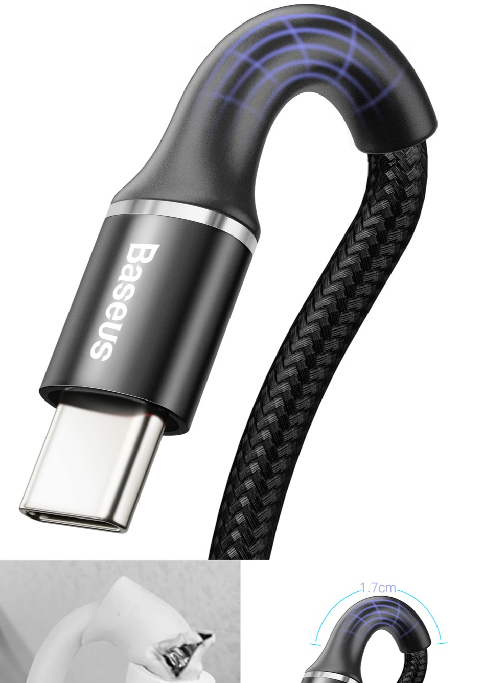 Cabo USB Tipo C 3A LED Colorido Baseus