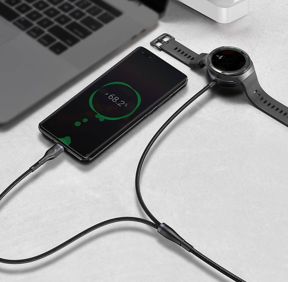 Cabo 2 em 1 USB para USB Tipo C + Carregador para Smart Watch Baseus