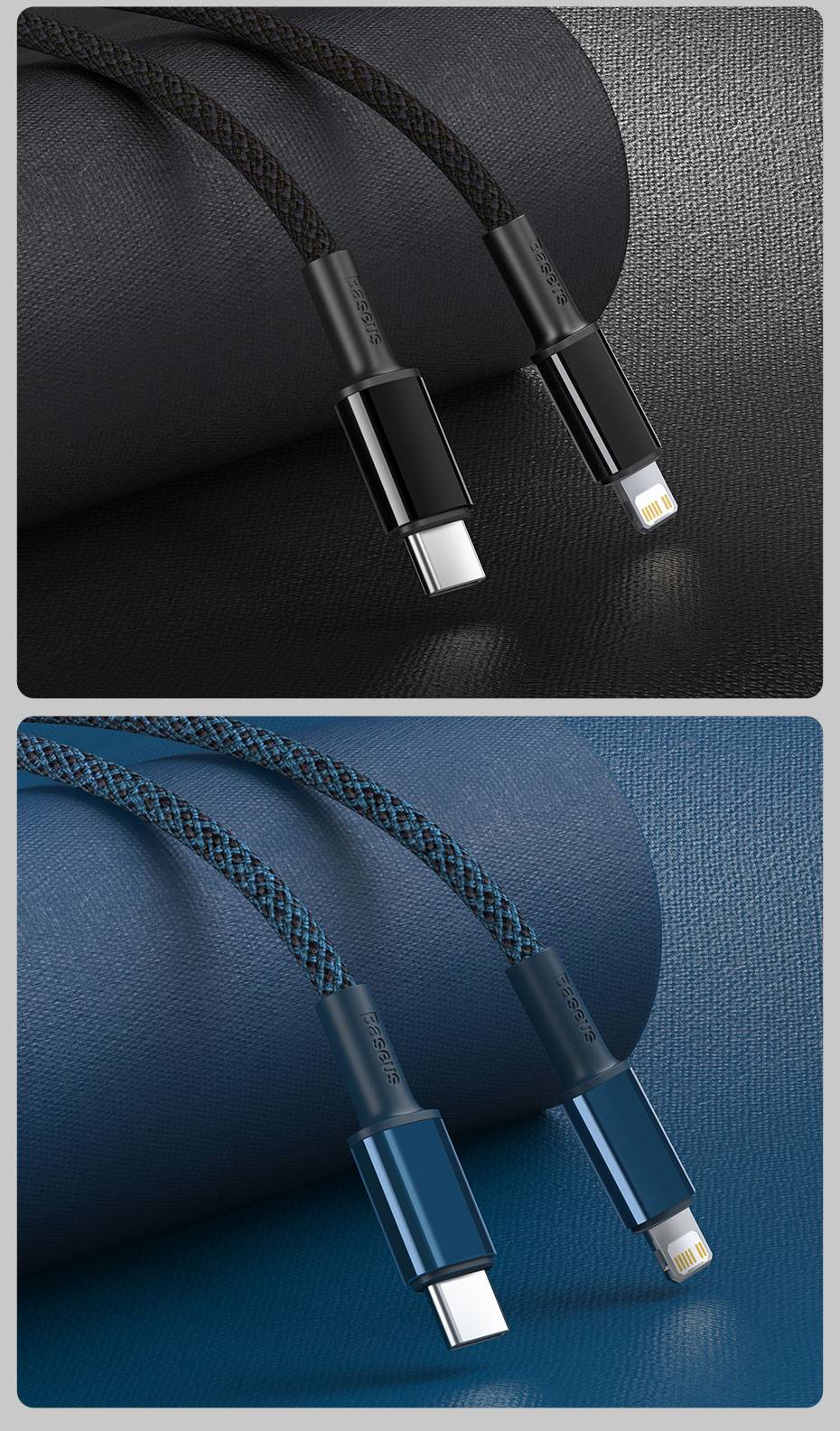 Kit 2 Cabos USB C Lightning PD 20W carregamento rápido Baseus