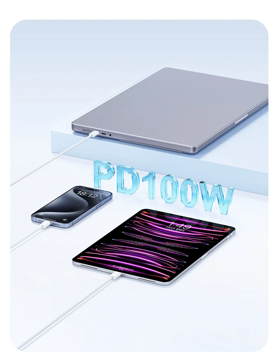 Cabo USB C Dados e Carregamento Rápido 100W Branco Baseus