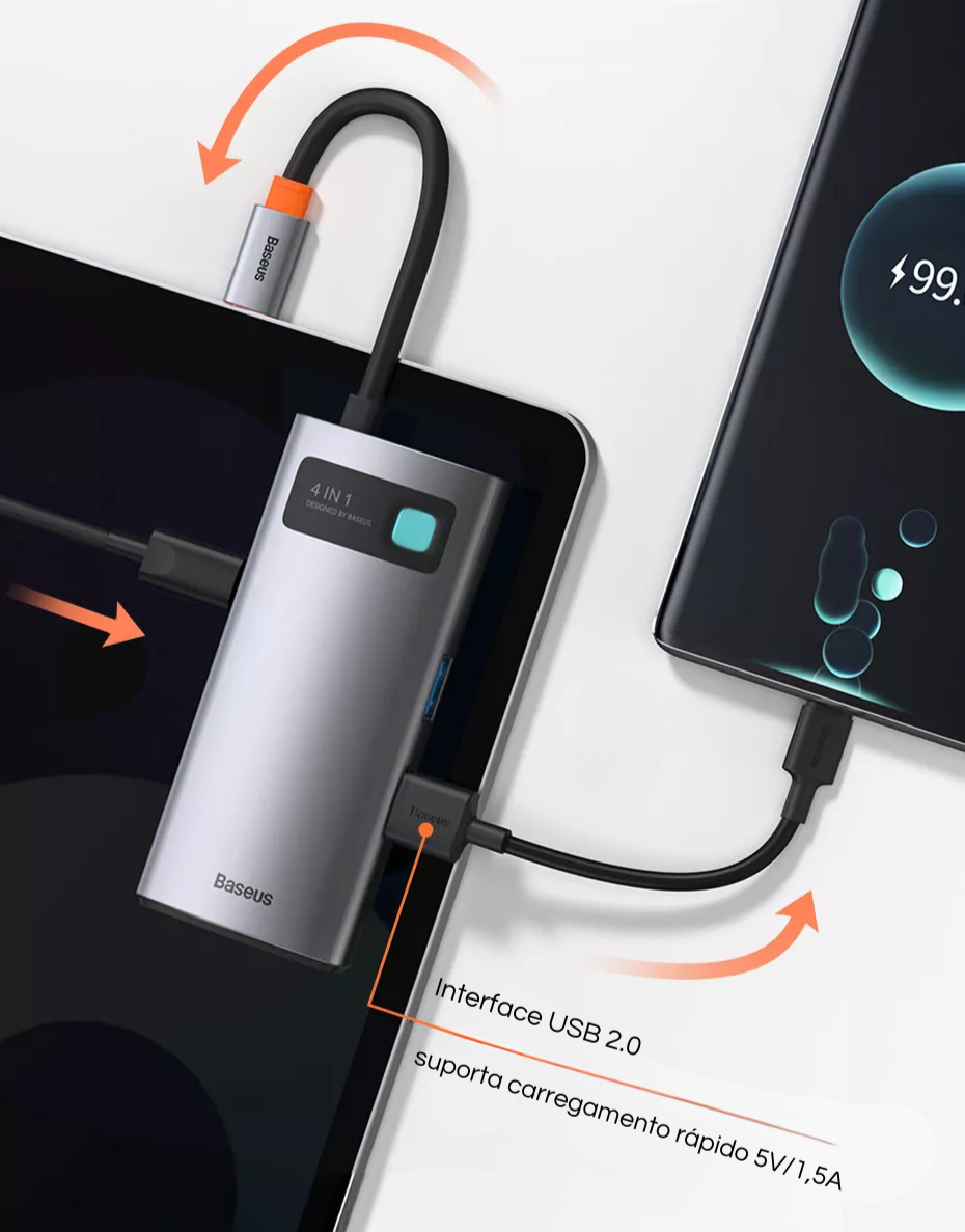 Hub USB C 4 em 1 Multifuncional HDMI e USB3.0 Baseus