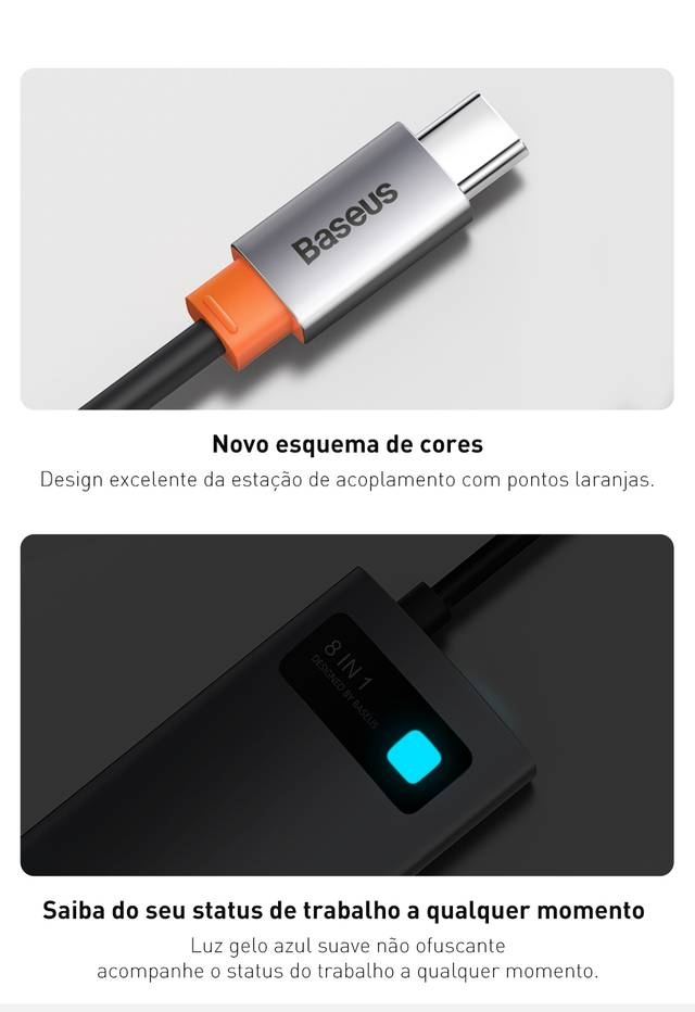 Hub USB C 8 em 1 4K 30Hz Multifuncional Baseus