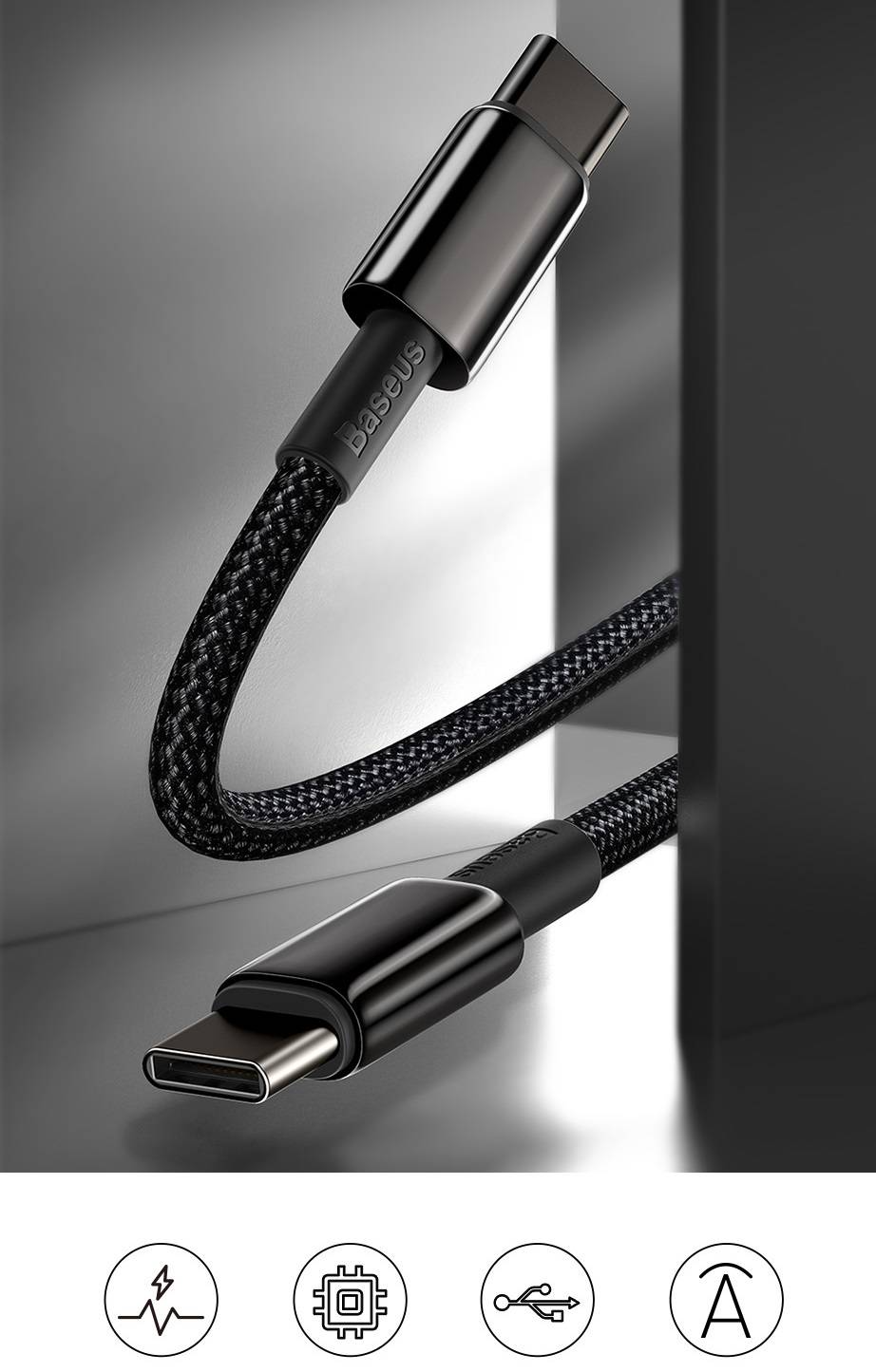 Cabo USB C para USB C 100W 5A QC4.0 Baseus