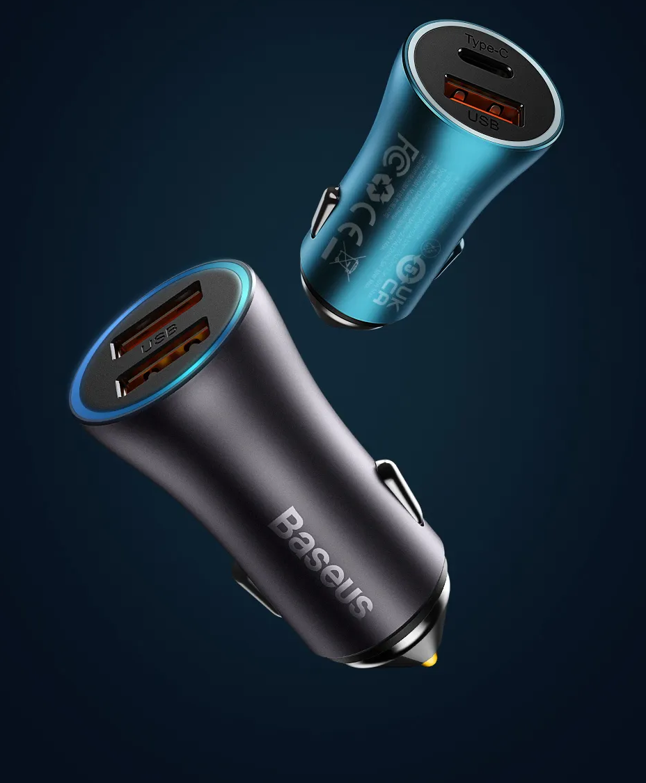 Carregador Veicular 60W Dual Port USB e Tipo C Baseus
