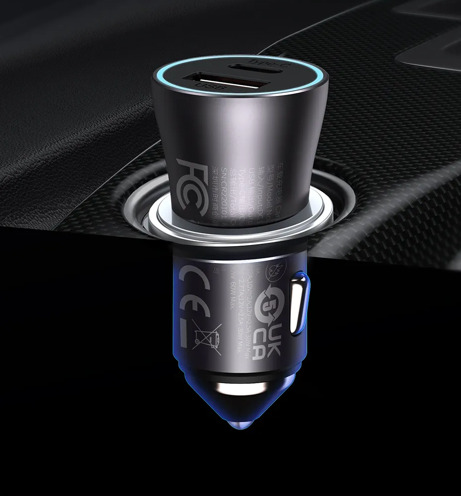 Carregador Veicular 60W Dual Port USB e Tipo C Baseus
